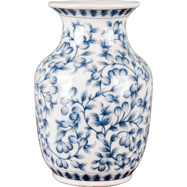 Danny's Fine Porcelain Porcelain Vase - Blue & White Filigree(predrilled Hole)