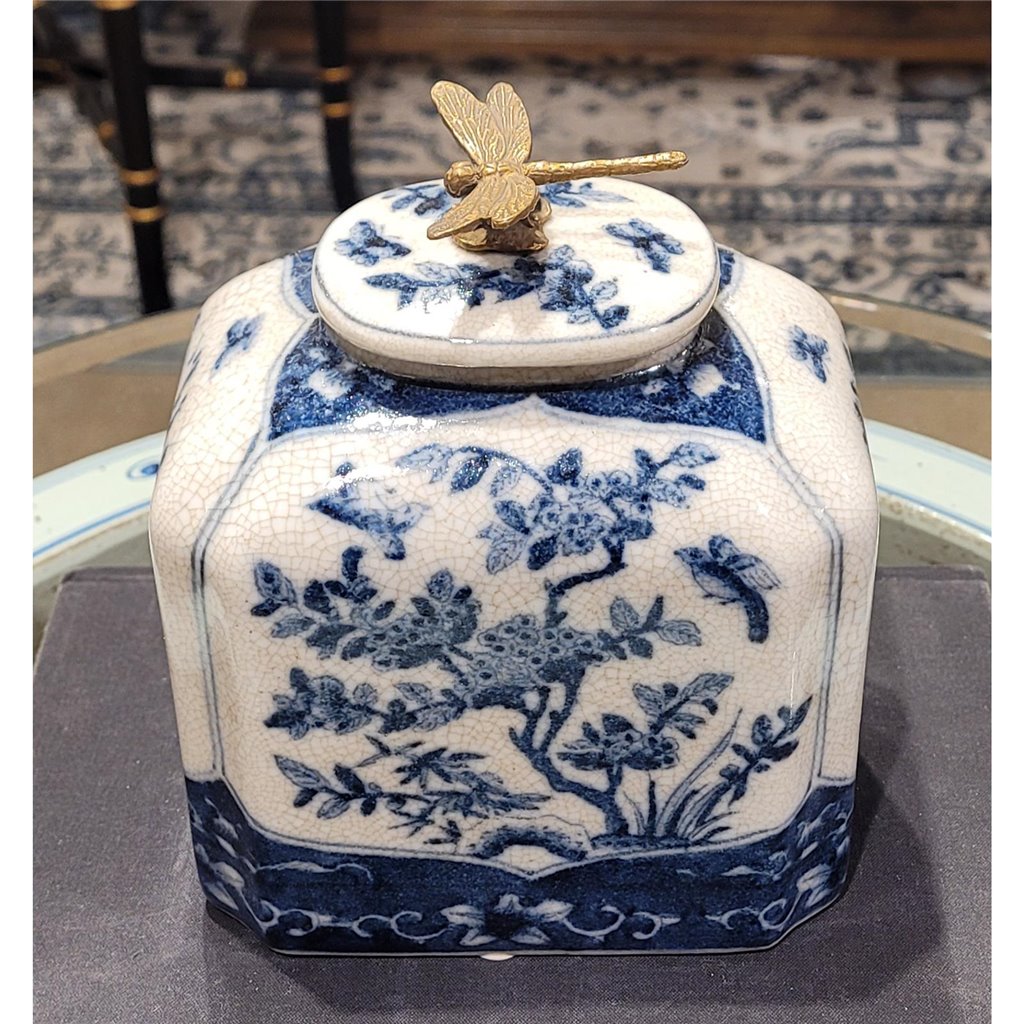 Danny's Fine Porcelain Box with Dragonfly Top - Blue & White