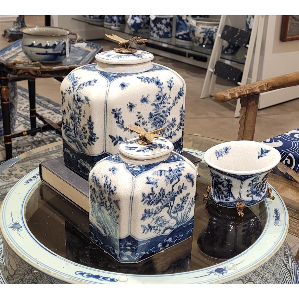 Danny's Fine Porcelain Box with Dragonfly Top - Blue & White