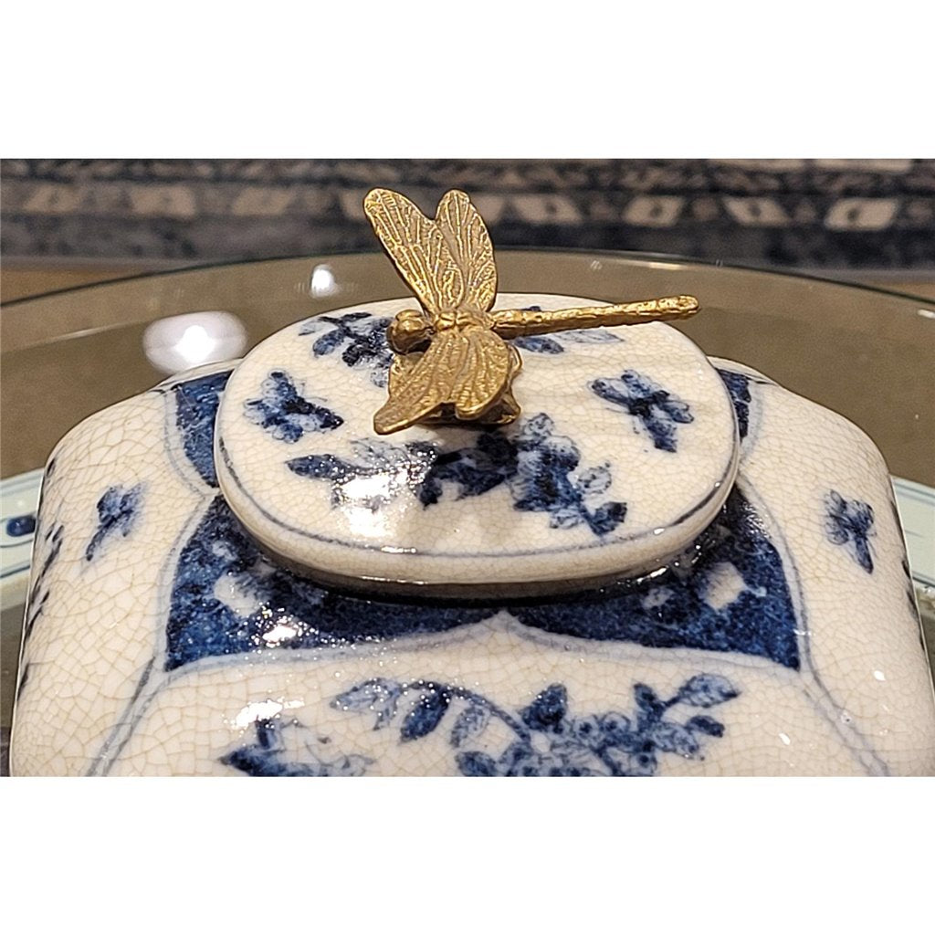 Danny's Fine Porcelain Box with Dragonfly Top - Blue & White
