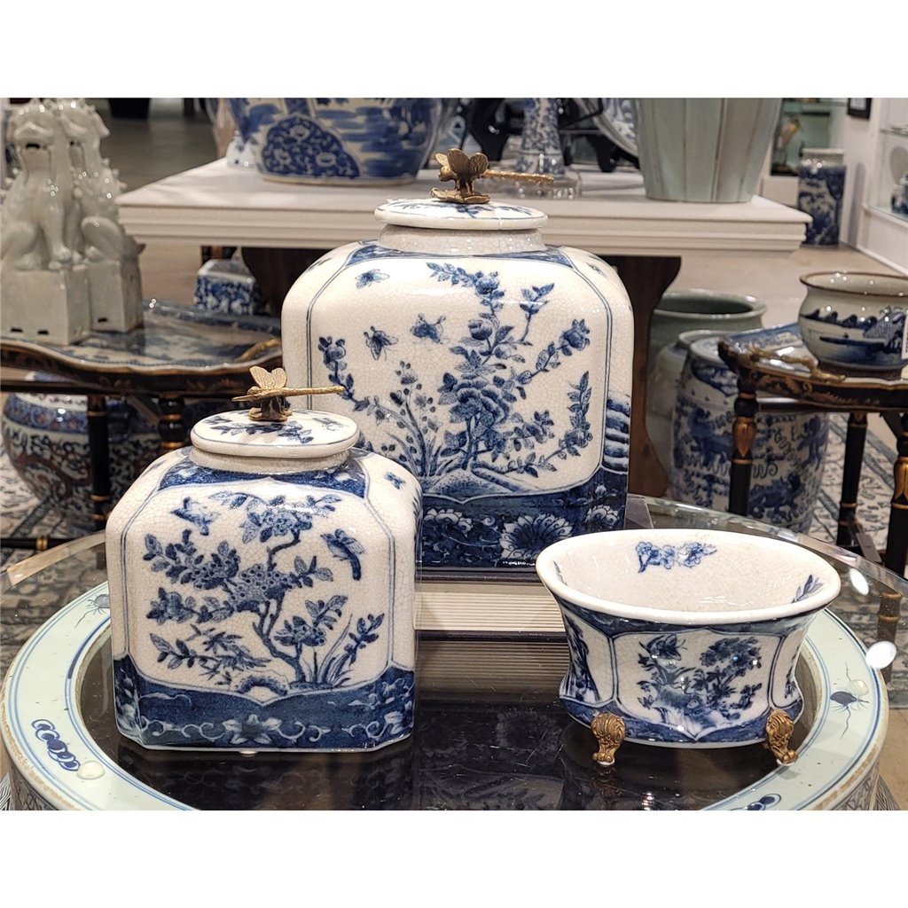 Danny's Fine Porcelain Box with Dragonfly Top - Blue & White
