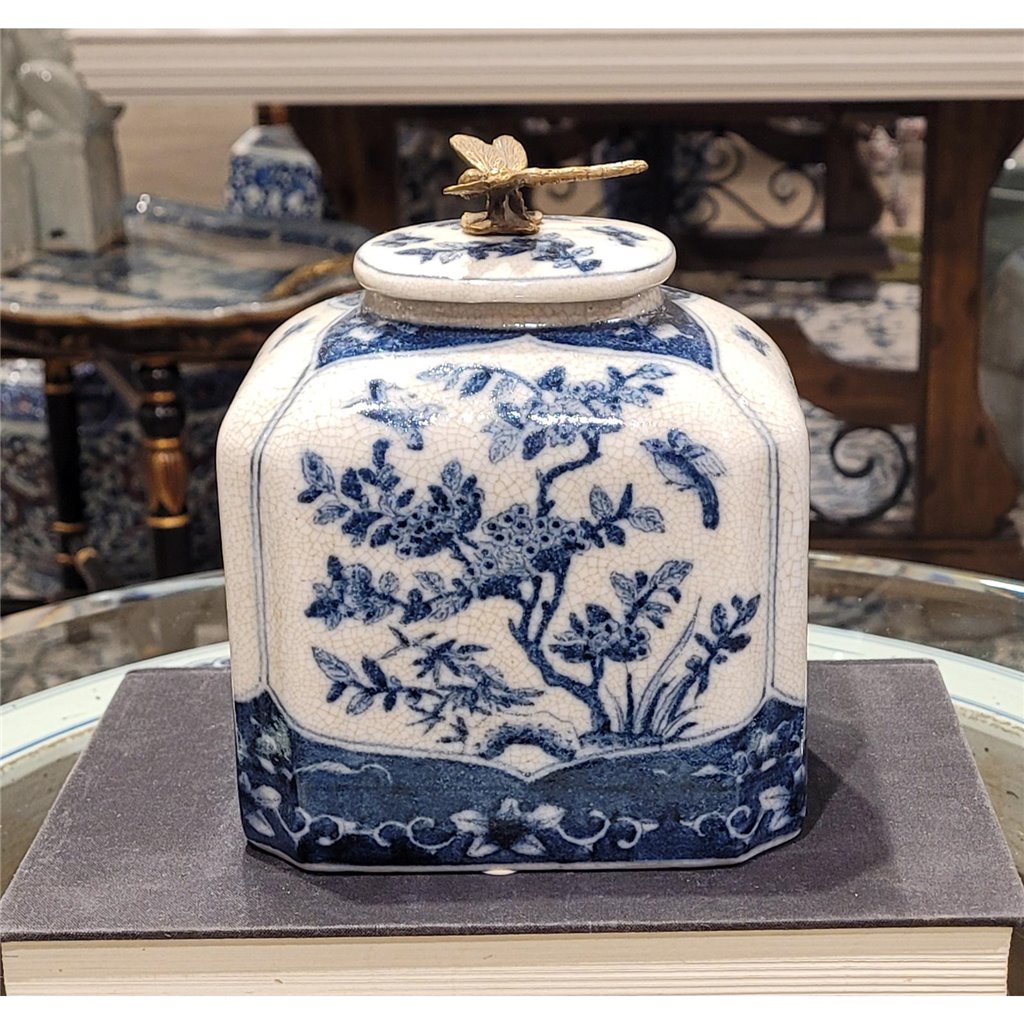 Danny's Fine Porcelain Box with Dragonfly Top - Blue & White