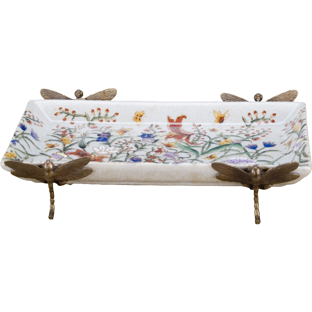 Danny's Fine Porcelain Porcelain Tray with Bronze Dragonfly-Gloria