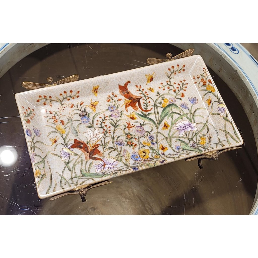 Danny's Fine Porcelain Porcelain Tray with Bronze Dragonfly-Gloria