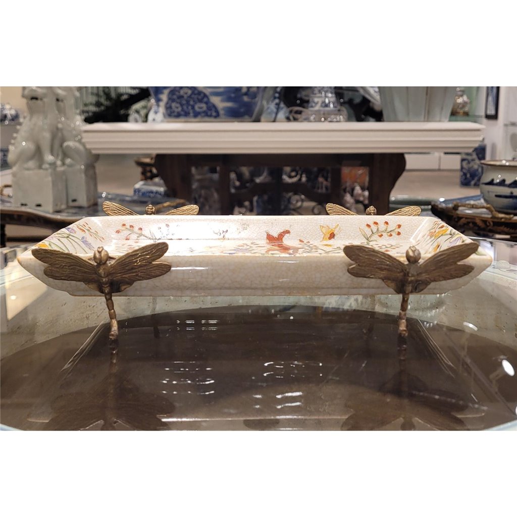 Danny's Fine Porcelain Porcelain Tray with Bronze Dragonfly-Gloria