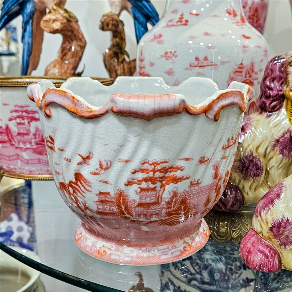 Danny's Fine Porcelain Planter-Pink and White Willow [loc:028-18]