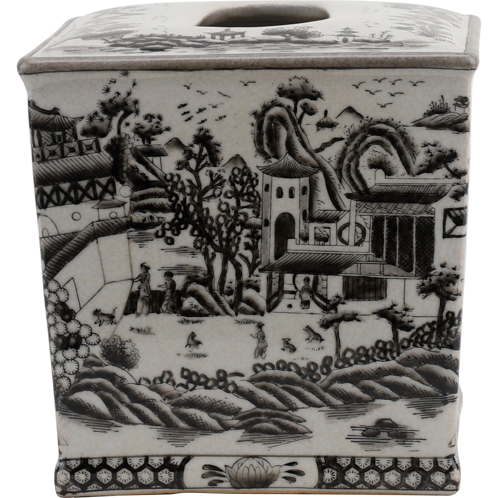 Danny's Fine Porcelain Tissue Box - Black and White Willow