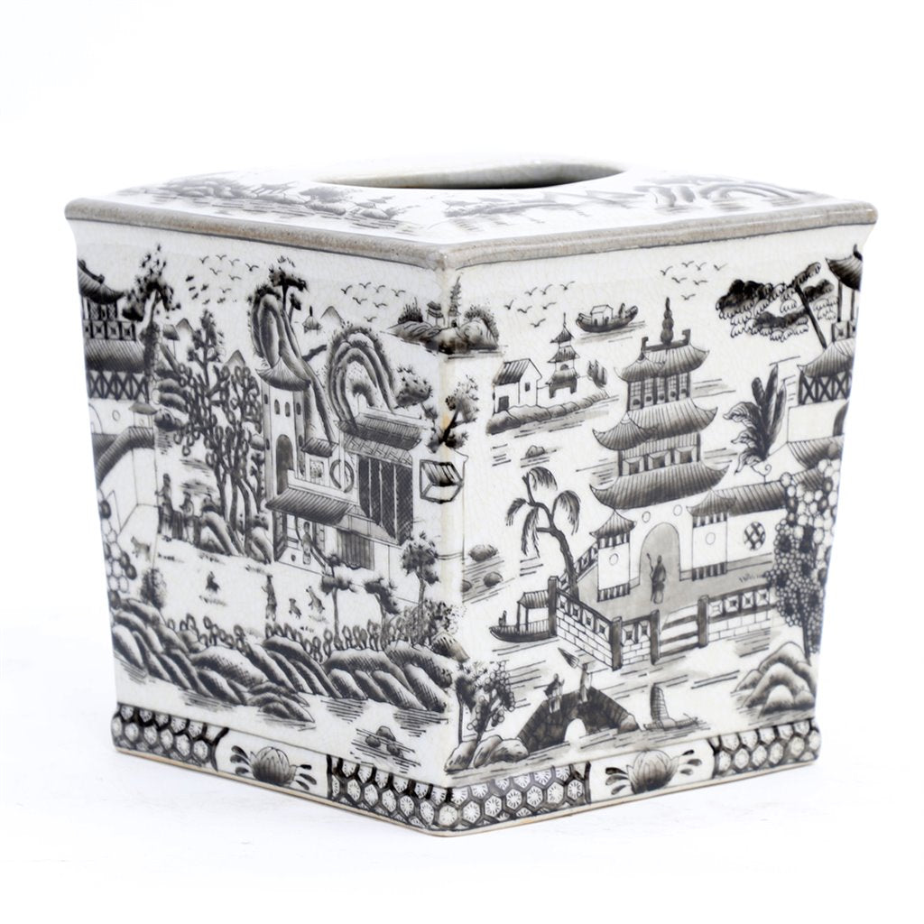 Danny's Fine Porcelain Tissue Box - Black and White Willow