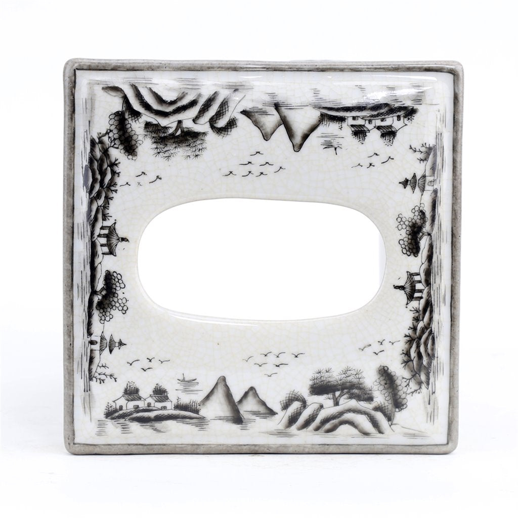 Danny's Fine Porcelain Tissue Box - Black and White Willow