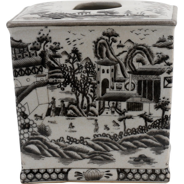 Danny's Fine Porcelain Tissue Box - Black and White Willow