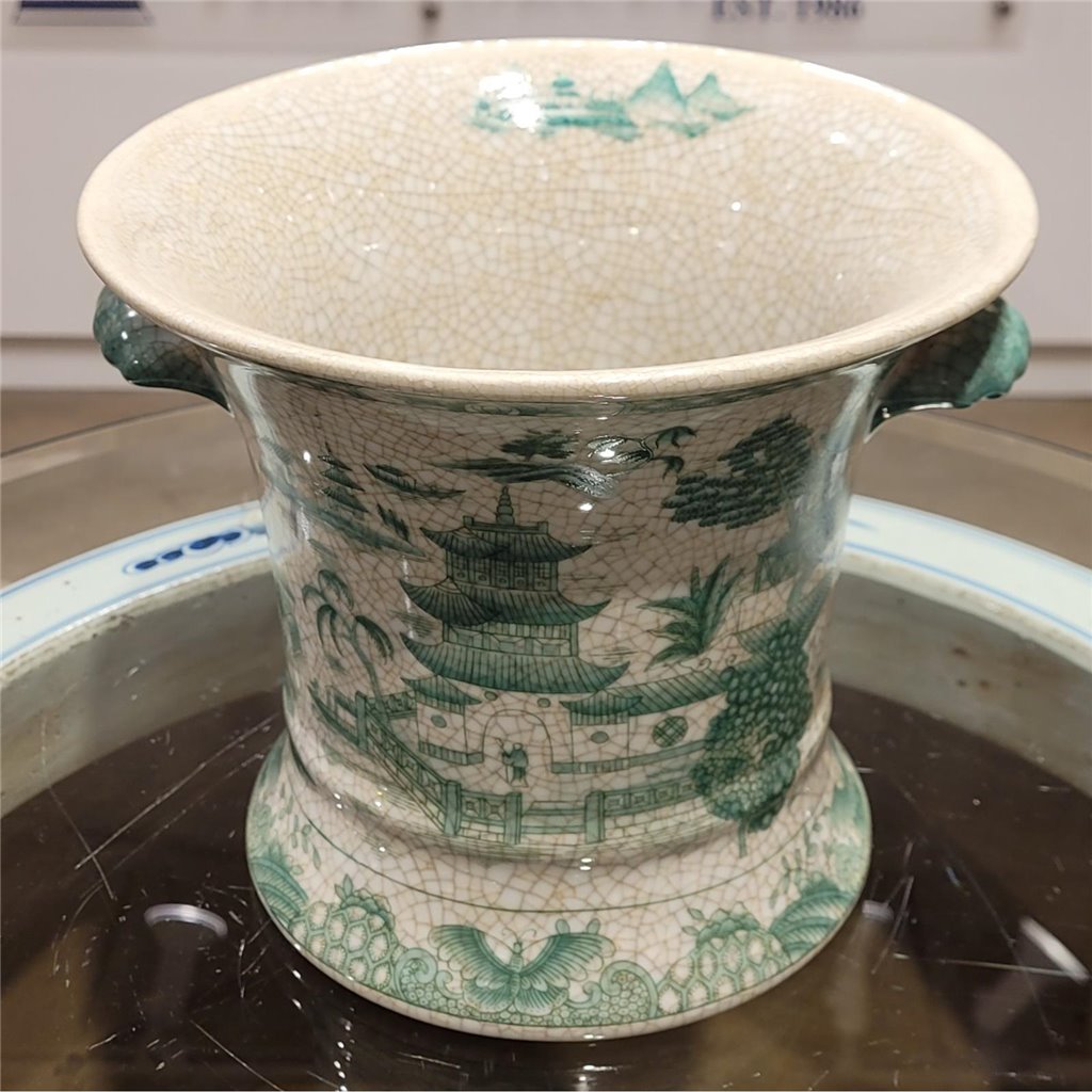 Danny's Fine Porcelain Planter - Green and White