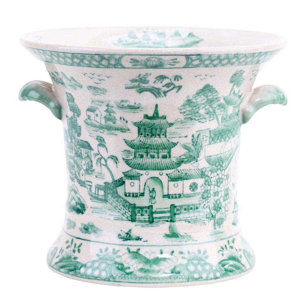 Danny's Fine Porcelain Planter - Green and White