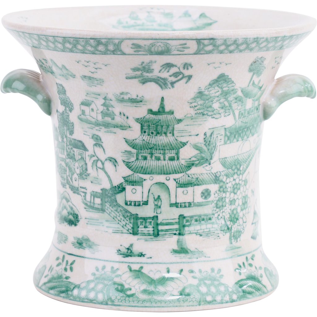 Danny's Fine Porcelain Planter - Green and White