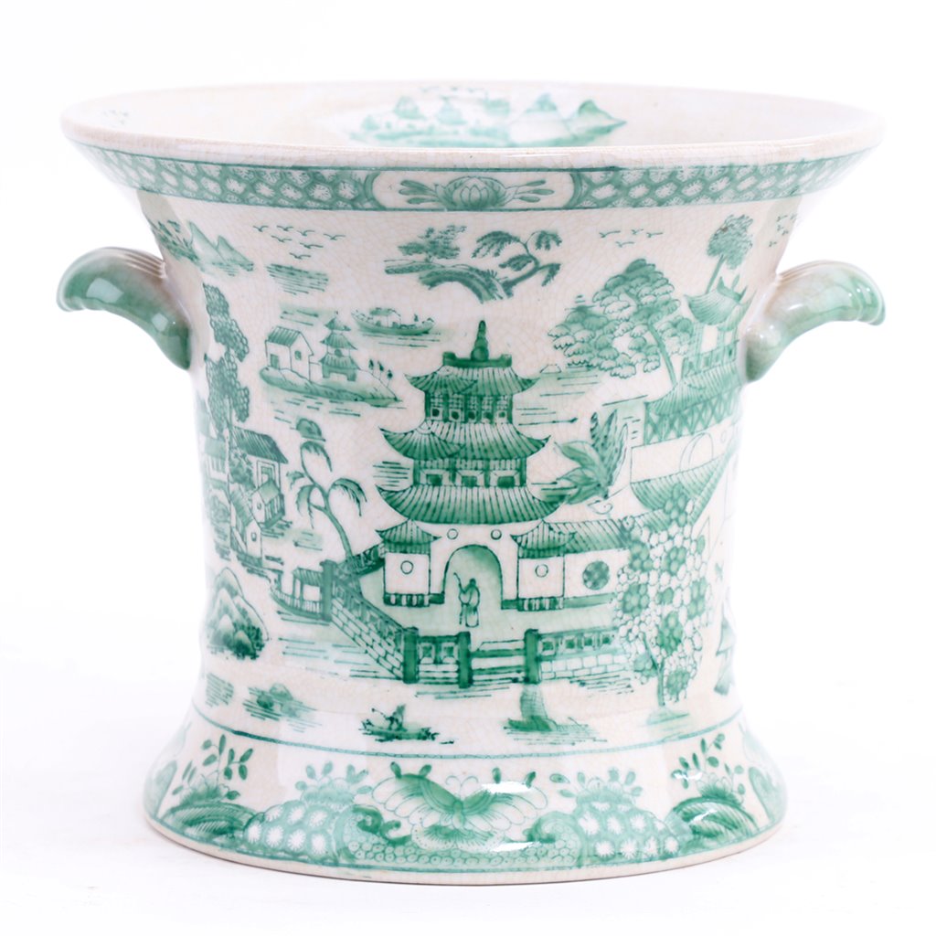Danny's Fine Porcelain Planter - Green and White