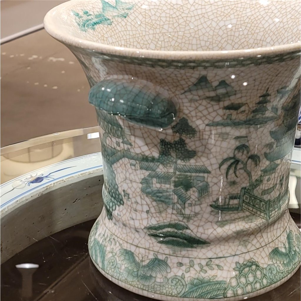 Danny's Fine Porcelain Planter - Green and White