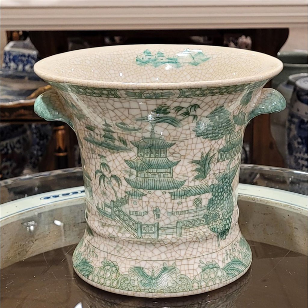 Danny's Fine Porcelain Planter - Green and White