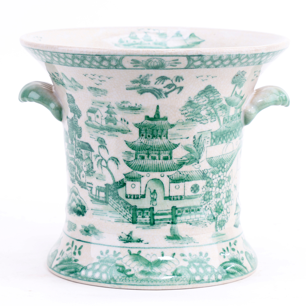 Danny's Fine Porcelain Planter - Green and White