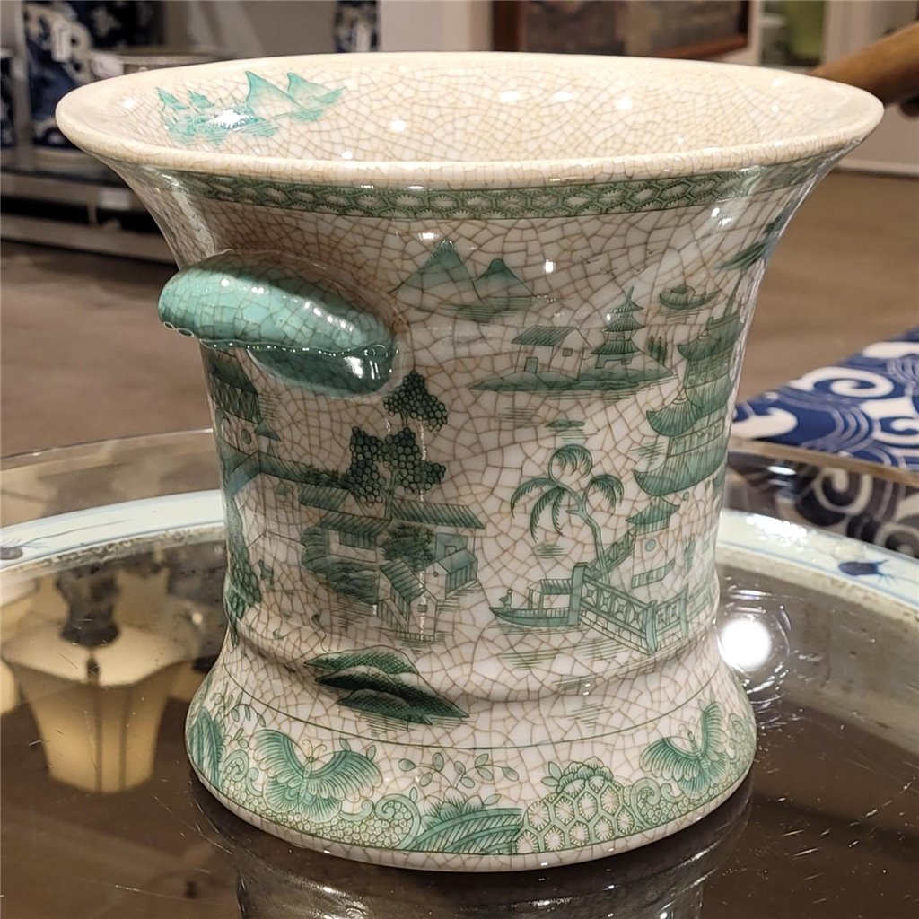 Danny's Fine Porcelain Planter - Green and White