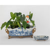 Danny's Fine Porcelain Porcelain Elongated Planter with Swan Bronze Ormolu - Blue Willow