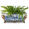 Danny's Fine Porcelain Porcelain Elongated Planter with Swan Bronze Ormolu - Blue Willow