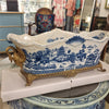 Danny's Fine Porcelain Porcelain Elongated Planter with Swan Bronze Ormolu - Blue Willow