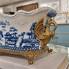 Danny's Fine Porcelain Porcelain Elongated Planter with Swan Bronze Ormolu - Blue Willow