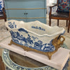 Danny's Fine Porcelain Porcelain Elongated Planter with Swan Bronze Ormolu - Blue Willow