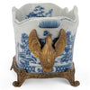 Danny's Fine Porcelain Porcelain Elongated Planter with Swan Bronze Ormolu - Blue Willow