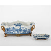 Danny's Fine Porcelain Porcelain Elongated Planter with Swan Bronze Ormolu - Blue Willow