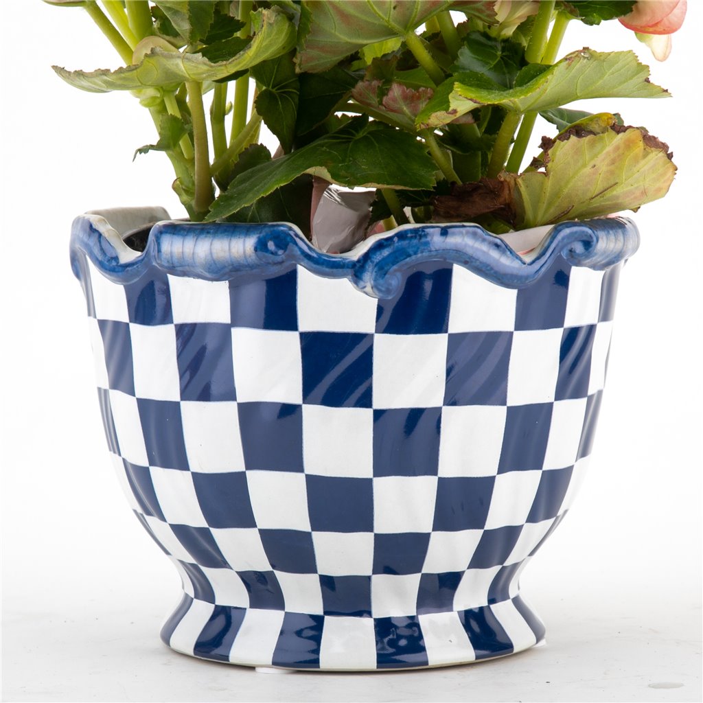 Danny's Fine Porcelain Planter - Blue & White Checker