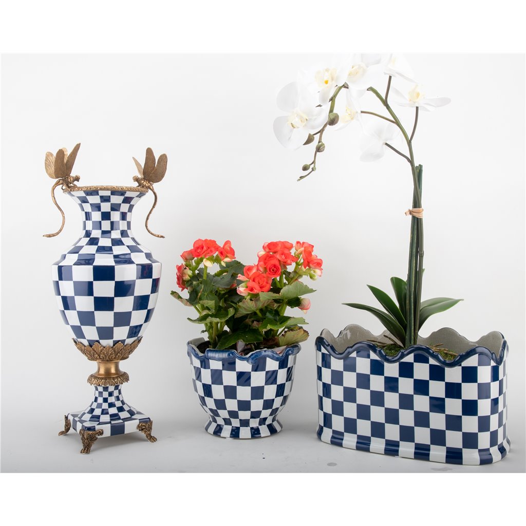 Danny's Fine Porcelain Planter - Blue & White Checker