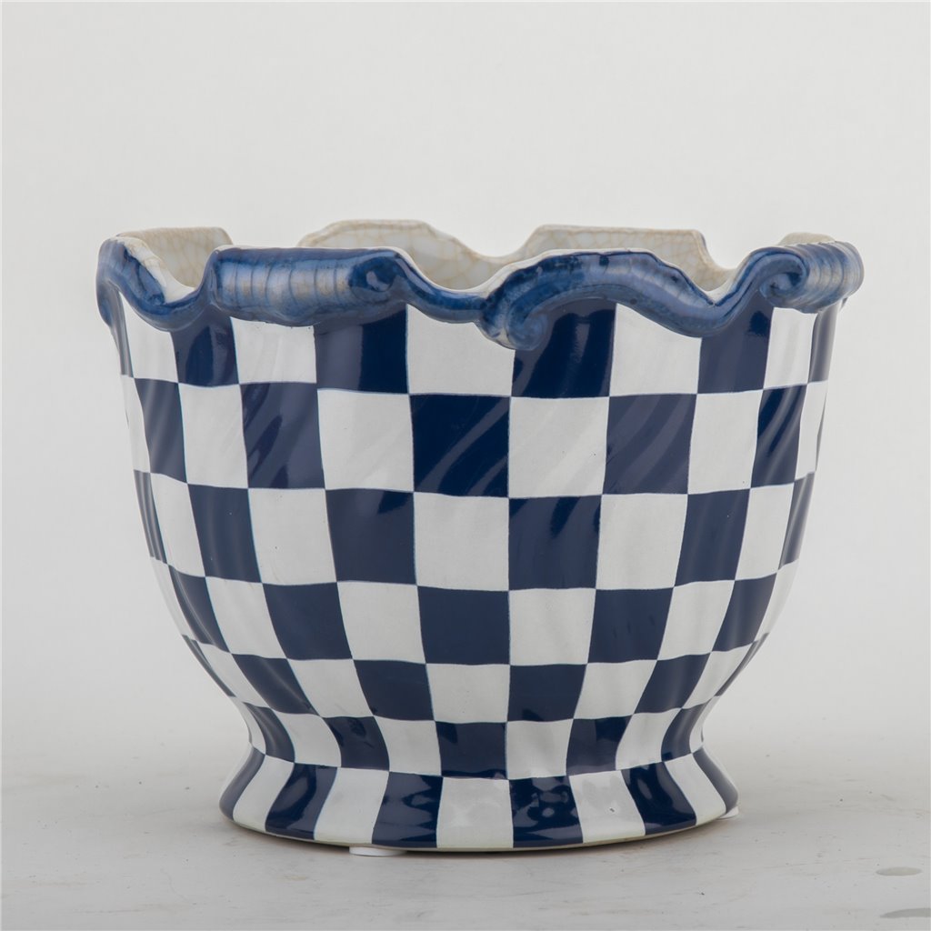 Danny's Fine Porcelain Planter - Blue & White Checker
