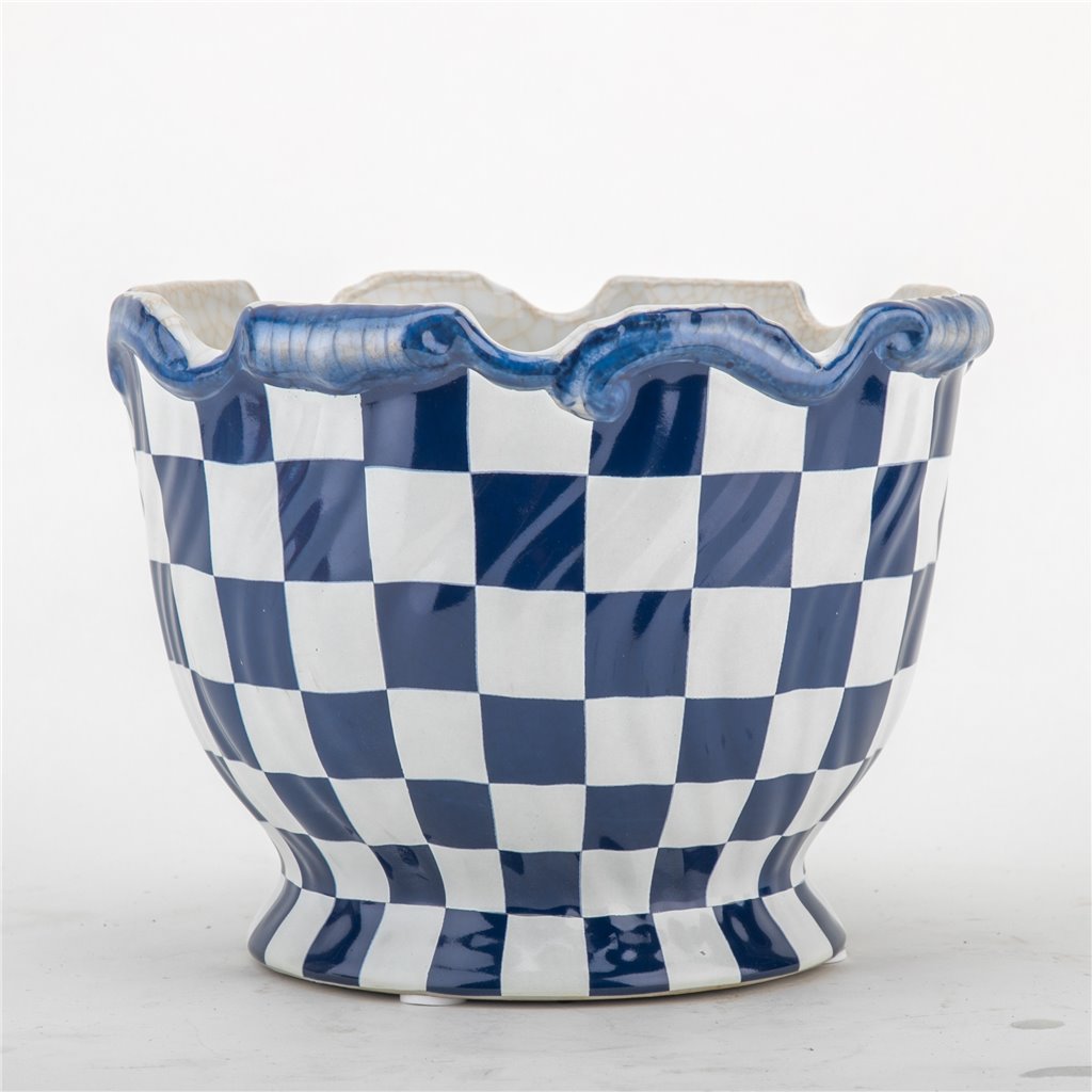 Danny's Fine Porcelain Planter - Blue & White Checker