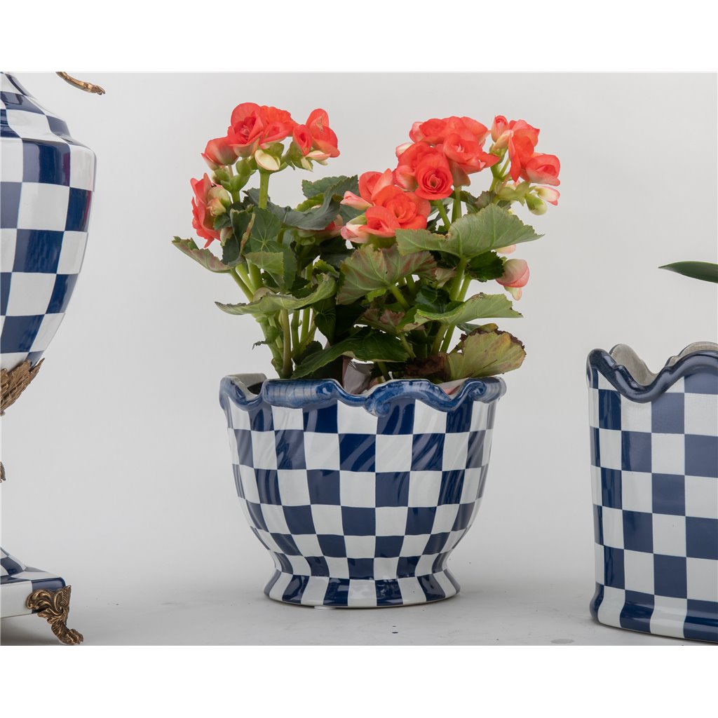 Danny's Fine Porcelain Planter - Blue & White Checker