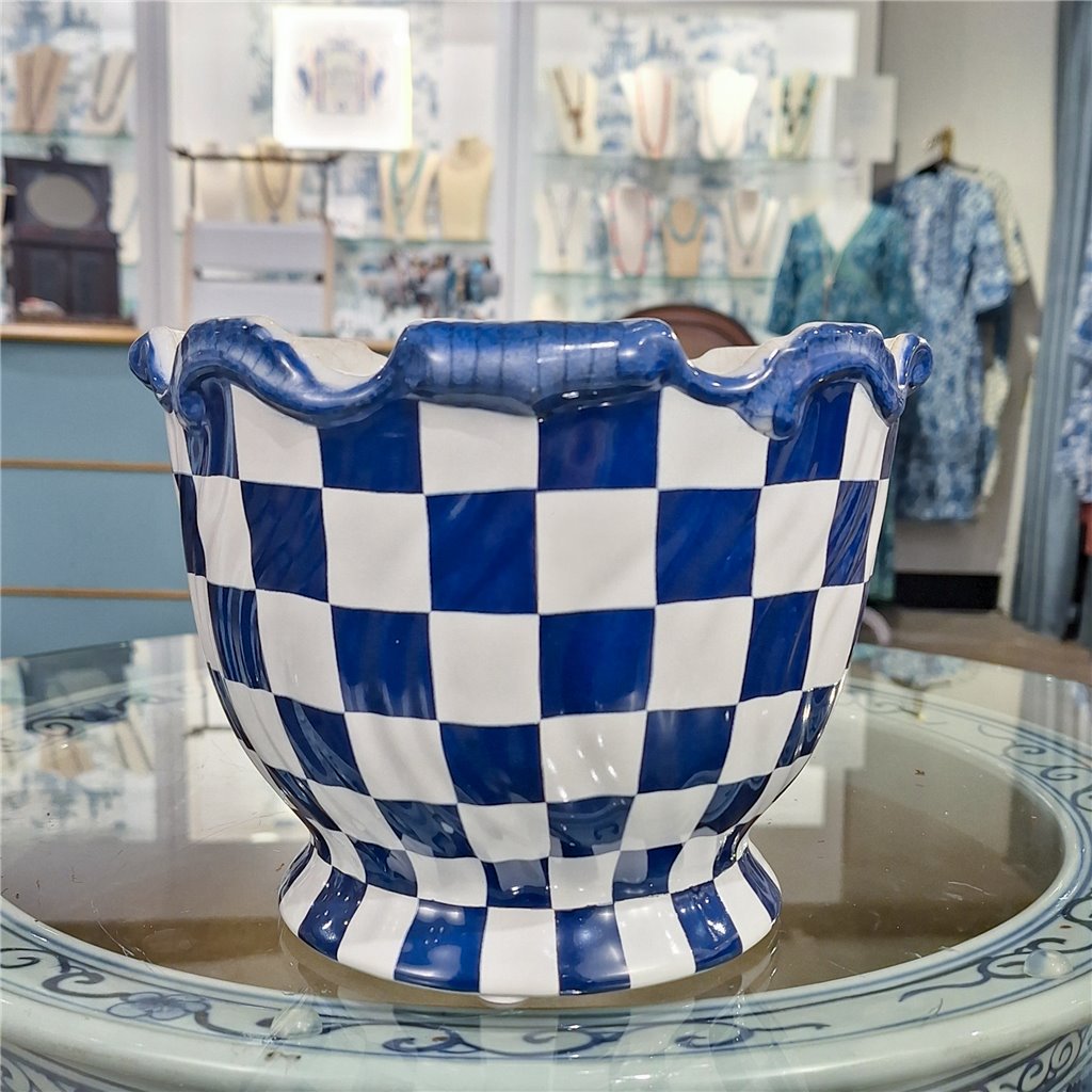 Danny's Fine Porcelain Planter - Blue & White Checker