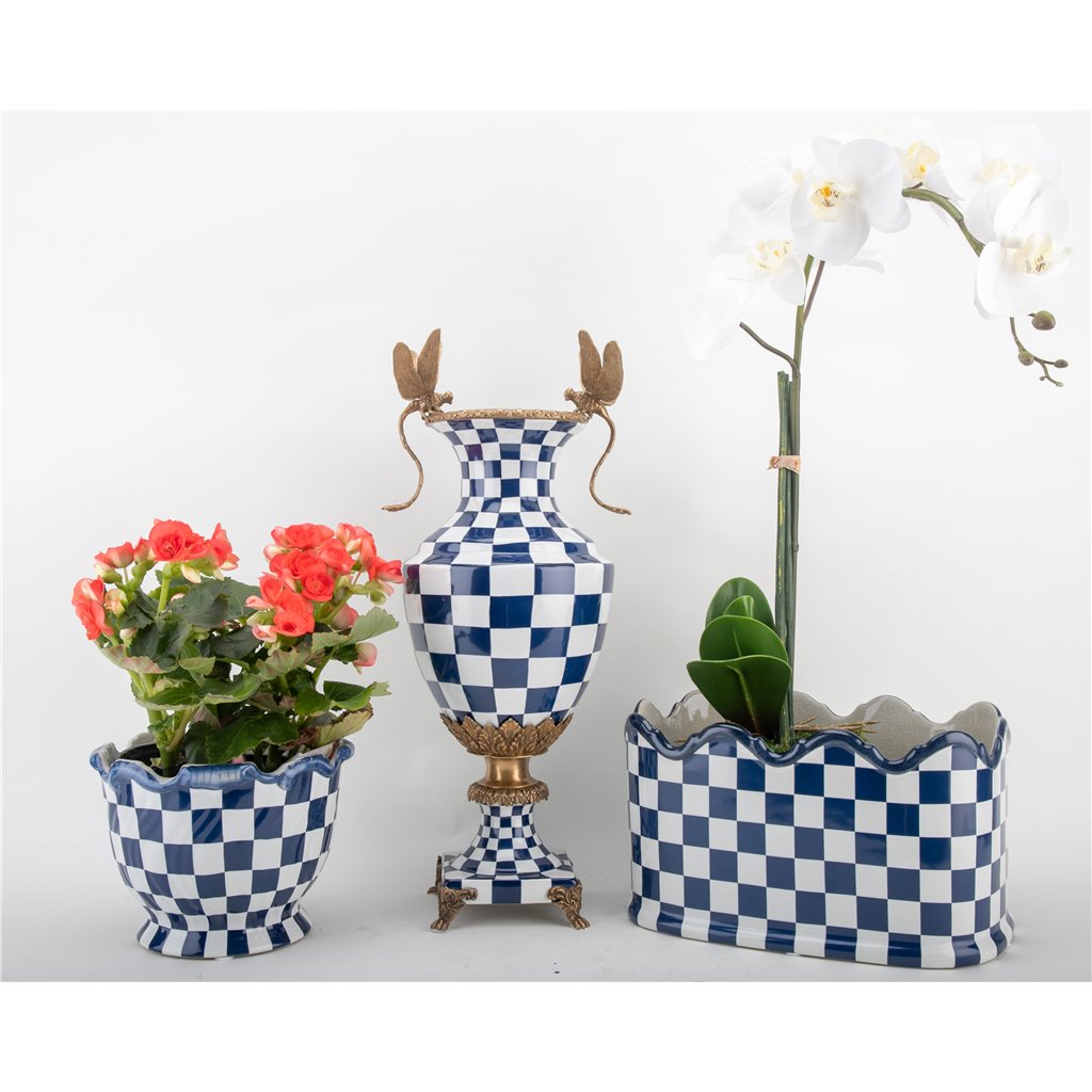 Danny's Fine Porcelain Planter - Blue & White Checker
