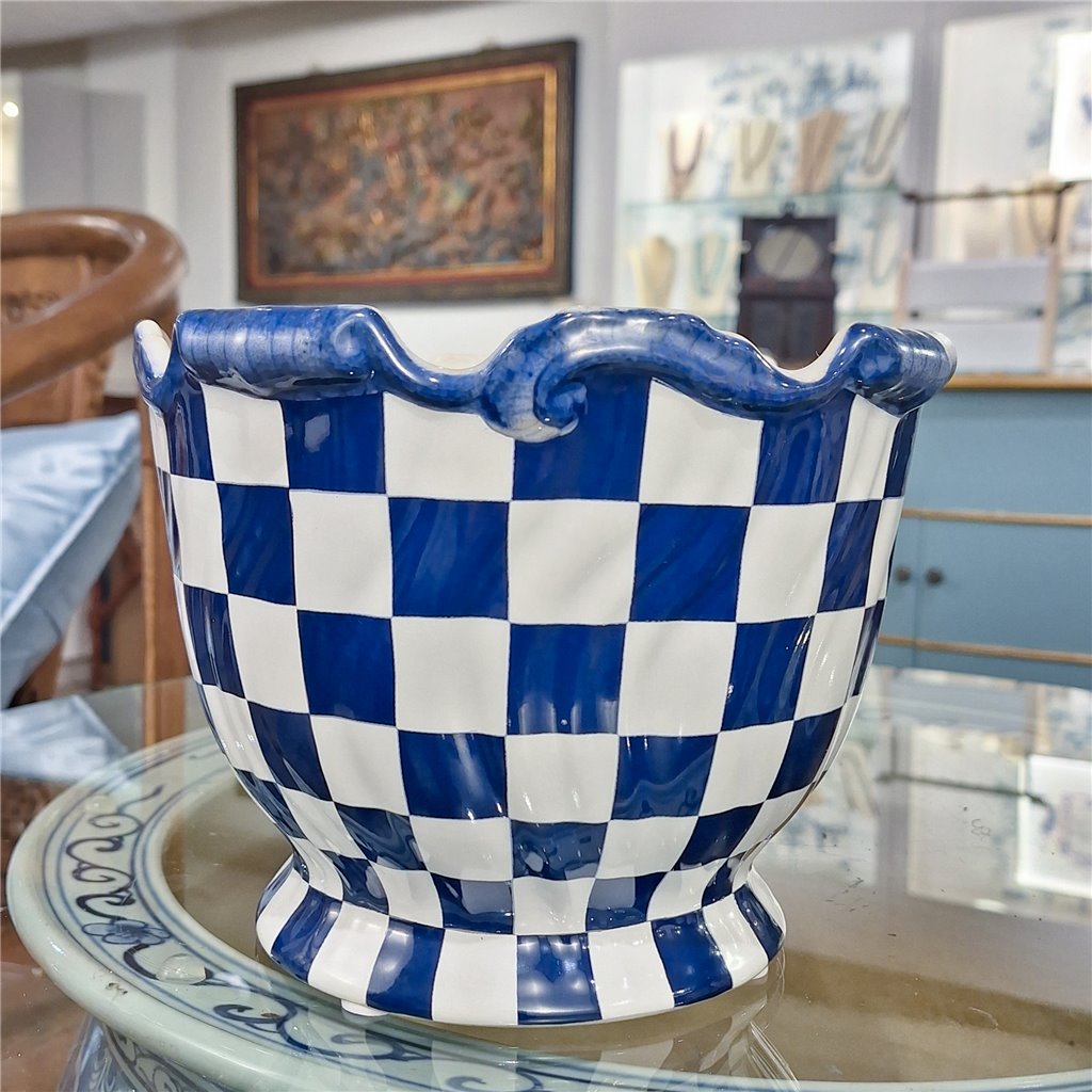 Danny's Fine Porcelain Planter - Blue & White Checker