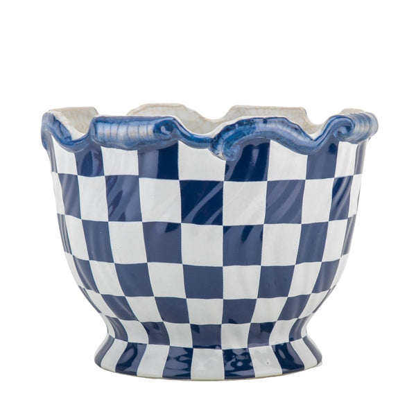 Danny's Fine Porcelain Planter - Blue & White Checker