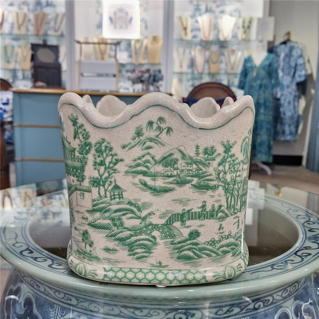 Danny's Fine Porcelain Planter- Green Willow