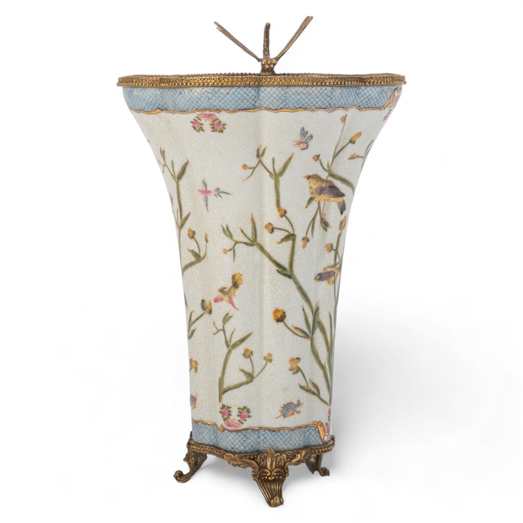 Danny's Fine Porcelain Porcelain Vase with Bronze Ormolu Dragonfly - Satin Grass
