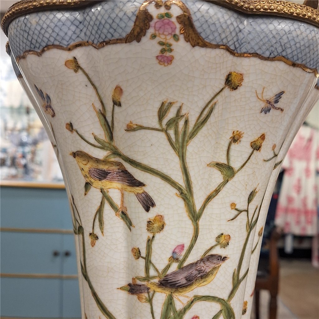 Danny's Fine Porcelain Porcelain Vase with Bronze Ormolu Dragonfly - Satin Grass
