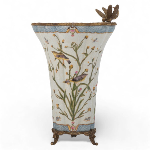 Danny's Fine Porcelain Porcelain Vase with Bronze Ormolu Dragonfly - Satin Grass