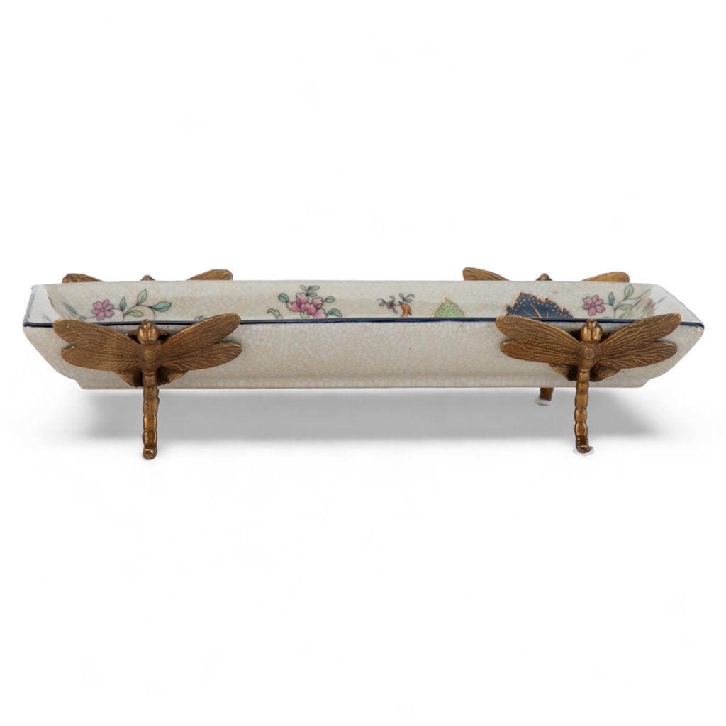 Danny's Fine Porcelain Porcelain Tray with Bronze Dragonfly - Tobacco Leaf