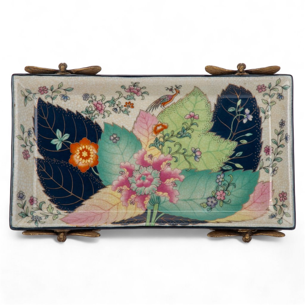 Danny's Fine Porcelain Porcelain Tray with Bronze Dragonfly - Tobacco Leaf