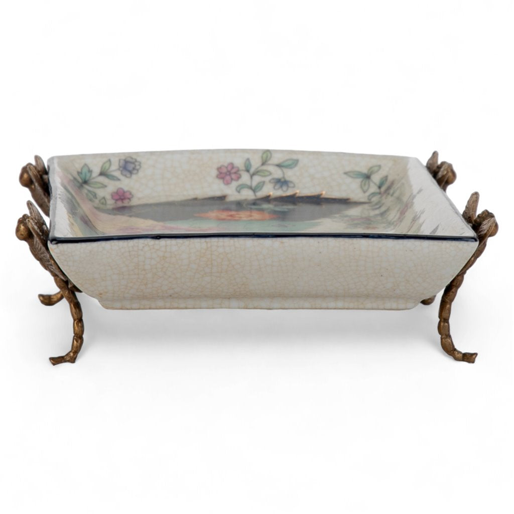 Danny's Fine Porcelain Porcelain Tray with Bronze Dragonfly - Tobacco Leaf