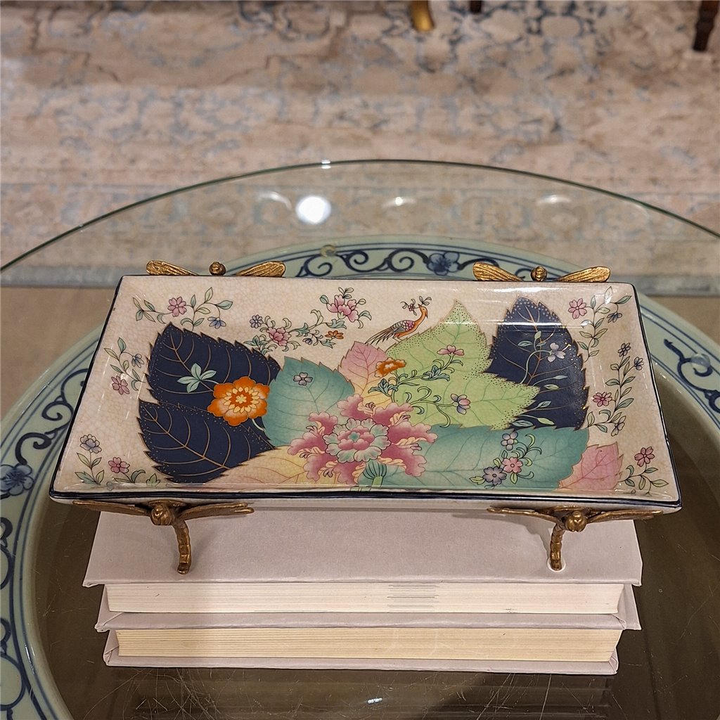 Danny's Fine Porcelain Porcelain Tray with Bronze Dragonfly - Tobacco Leaf