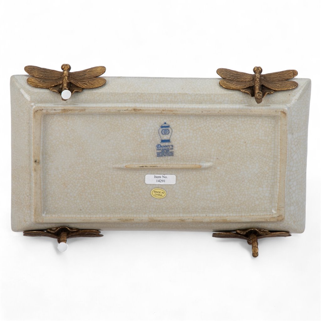 Danny's Fine Porcelain Porcelain Tray with Bronze Dragonfly - Tobacco Leaf