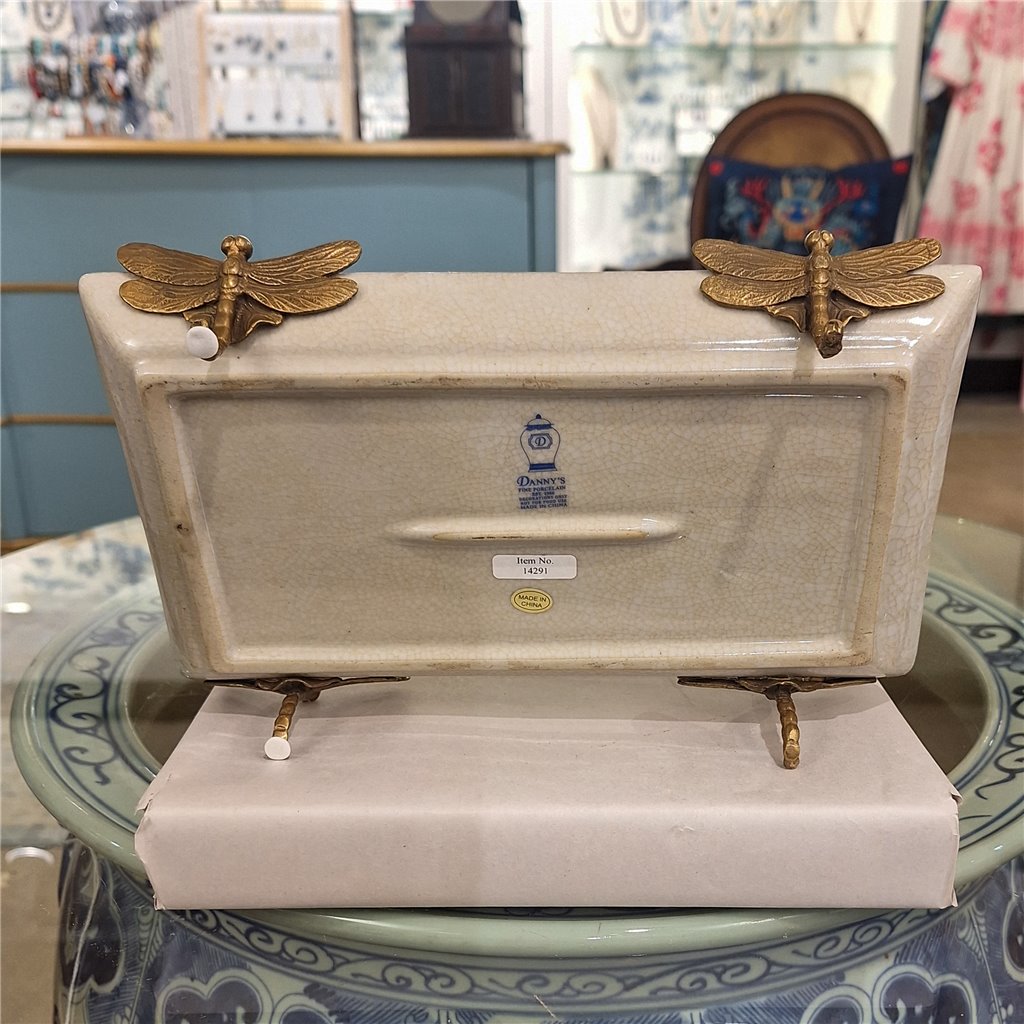 Danny's Fine Porcelain Porcelain Tray with Bronze Dragonfly - Tobacco Leaf