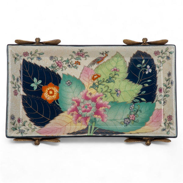 Danny's Fine Porcelain Porcelain Tray with Bronze Dragonfly - Tobacco Leaf