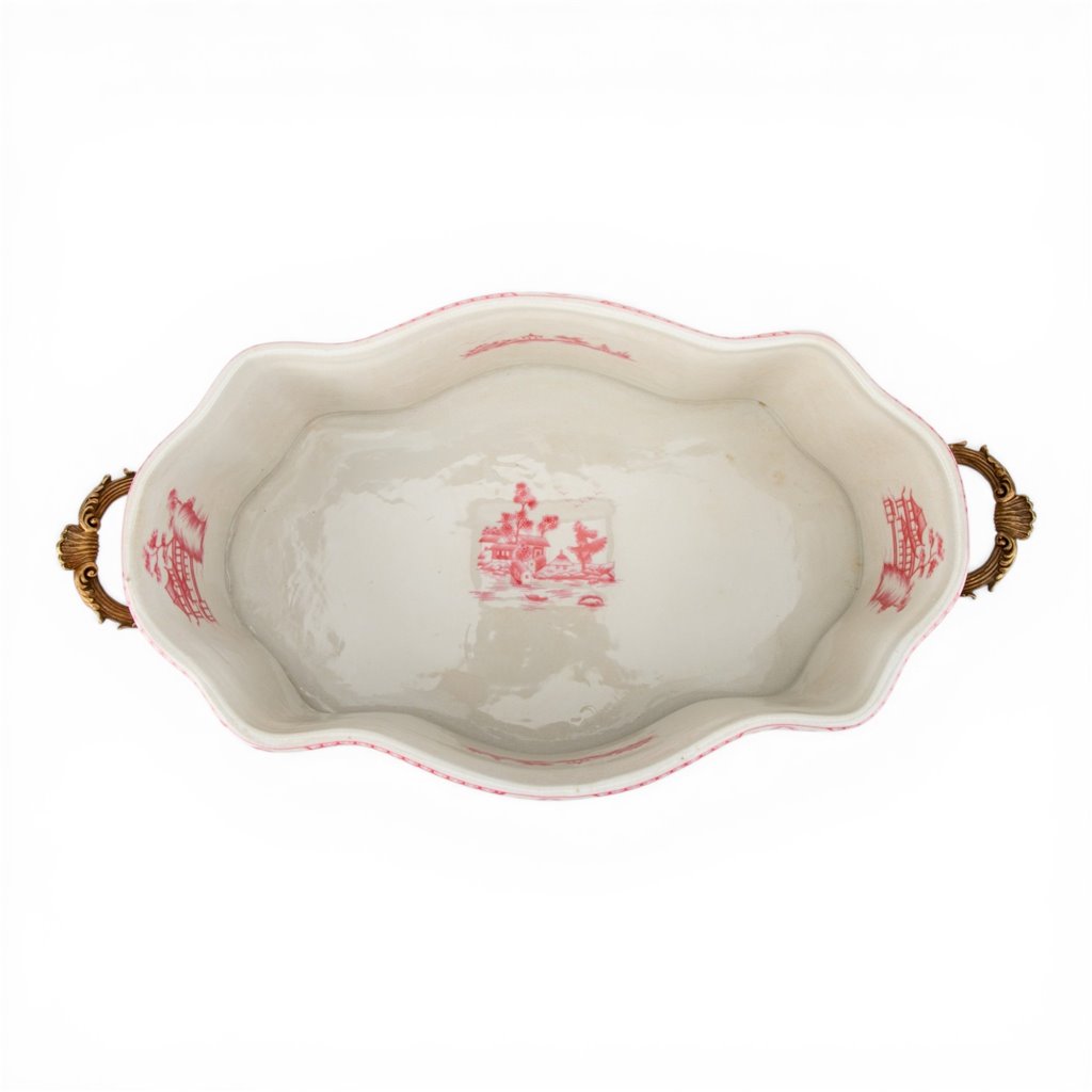 Danny's Fine Porcelain Porcelain Oval Basin with Ormolu Handles-Pink and White Willow
